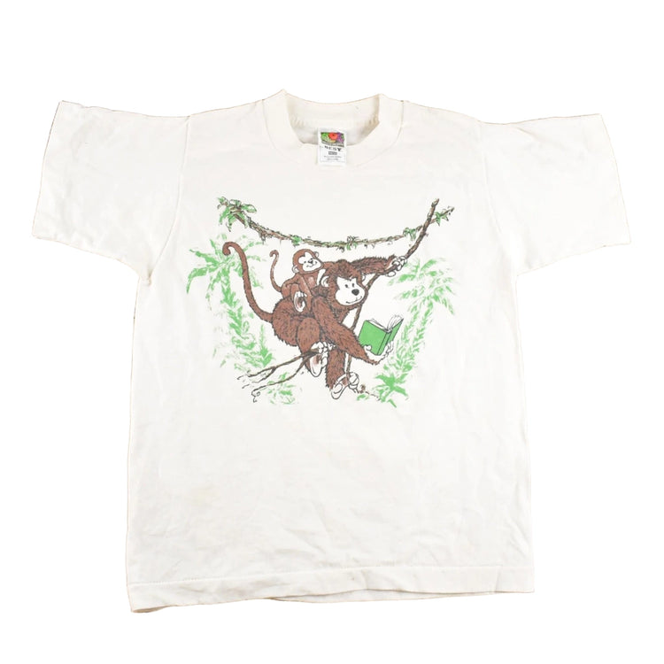 Vintage 1990's Reading Monkey Funny Cartoon Souvenir T-Shirt Youth L Men's Large