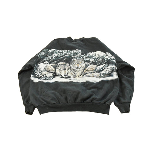 Vintage 1990s Wolf Theme All Over Print Henley Sweatshirt Men's 2XL