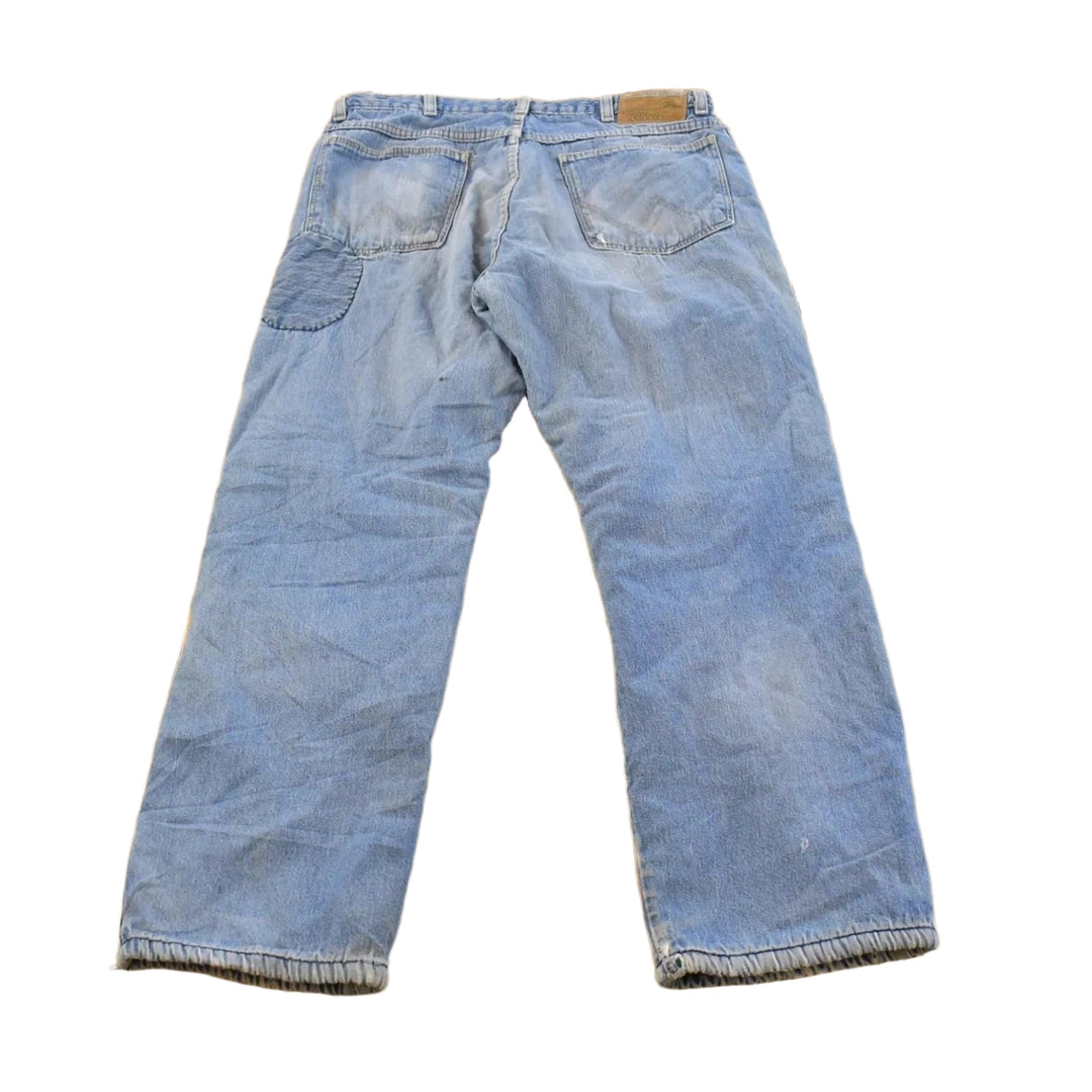 Vintage 1980s Wrangler Fleece Lined Patchwork Denim Jeans Men's 32 x 27