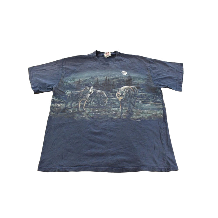 Vintage 1990s Wolf Theme All Over Print Graphic T-Shirt Men's XL