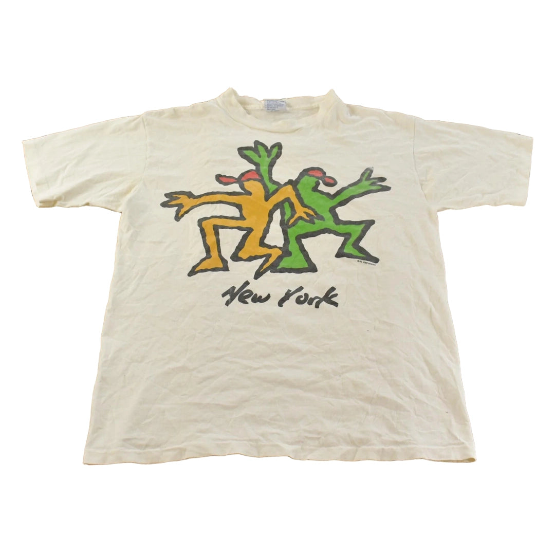 Vintage 1990s New York Keith Haring Style Art Graphic T-Shirt Men's L