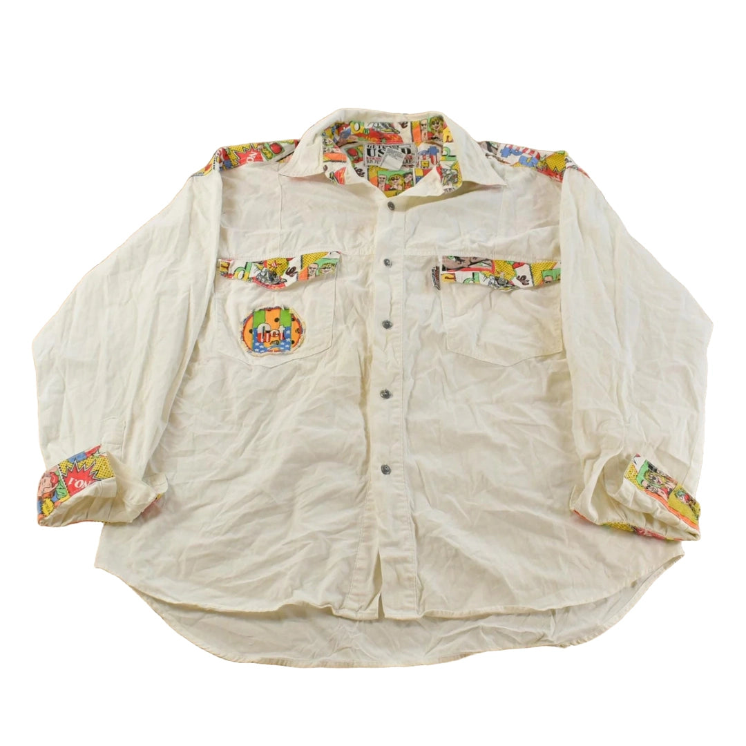 Vintage 1990s Get Used By Elie Pop Comic Art Button Up Shirt Men's L-XL
