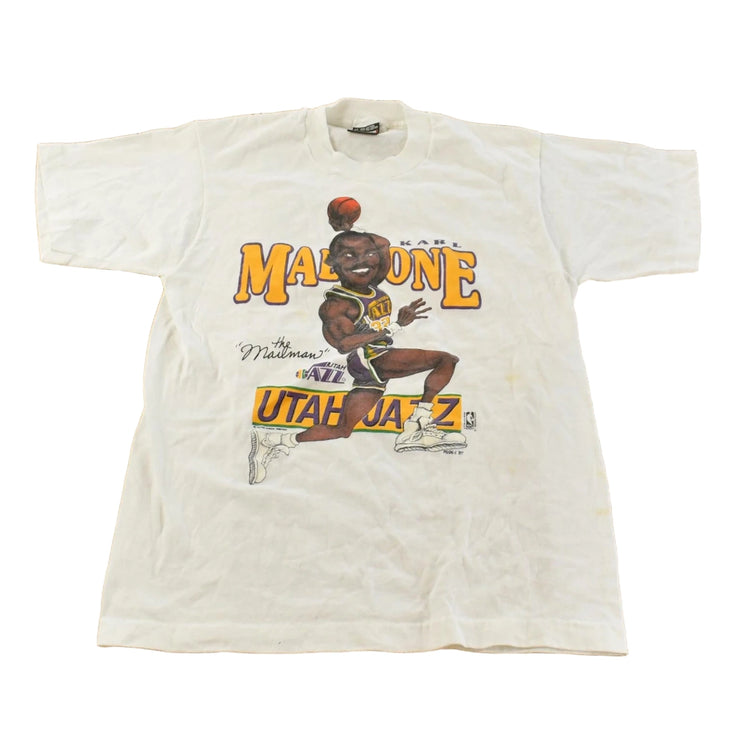 Vintage 1980s Karl Malone Utah Jazz NBA Caricature T-Shirt Mens S