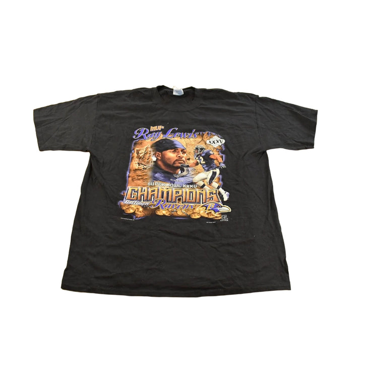 Vintage 2001 Baltimore Ravens Ray Lewis NFL Superbowl Champions Graphic T-Shirt Men's XL