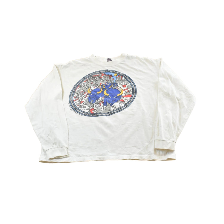 Vintage 2000s Kukuxumusu Running of the Bulls Pamplona Spain Long Sleeve Souvenir T-Shirt Men's M