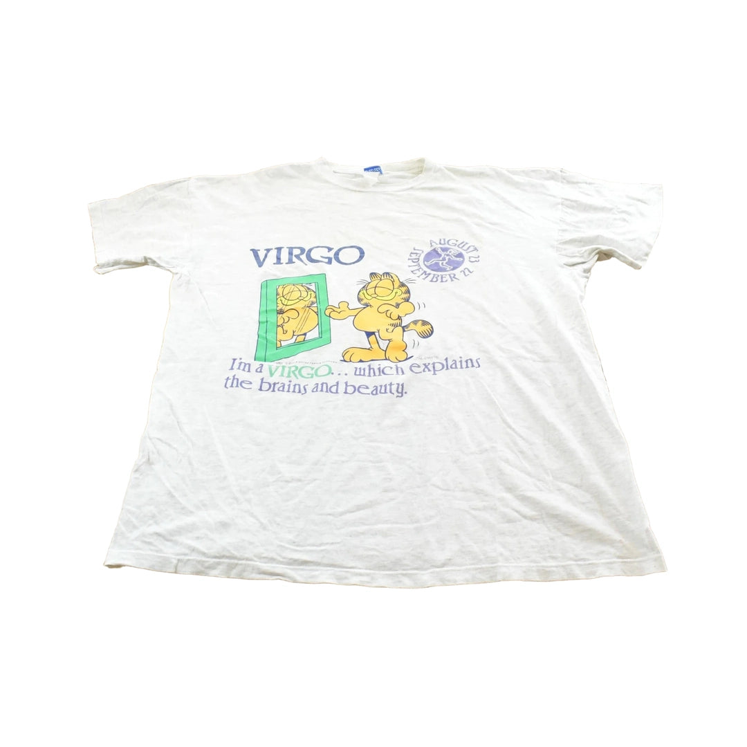 Vintage 1990s Flirts Virgo Zodiac Sign Garfield Graphic Sleep T-Shirt Mens 3XL
