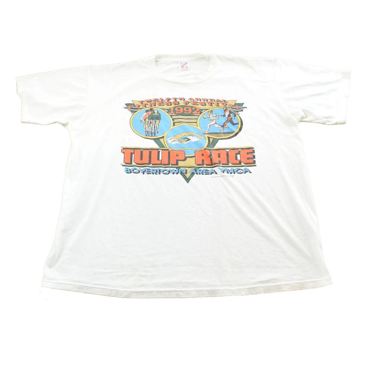 Vintage 1992 YMCA Boyertown Tulip Race Triathalon T-Shirt Mens S Men's XL