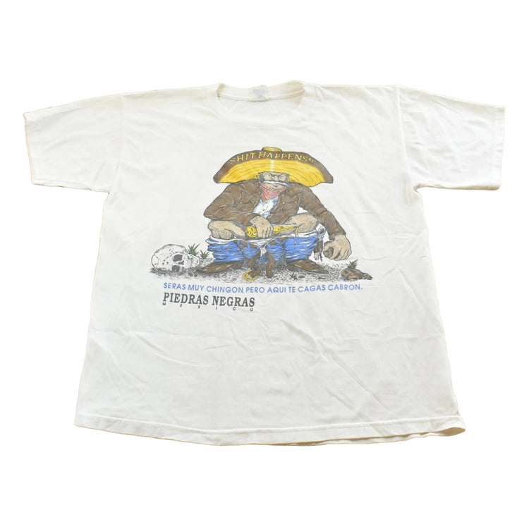 Vintage 1990s Piedras Negras Mexico Shit Happens Funny Travel T-Shirt Mens L
