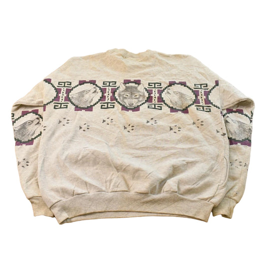 Vintage 1990s Aztec Wolf Theme Crewneck Sweatshirt Men's 2XL