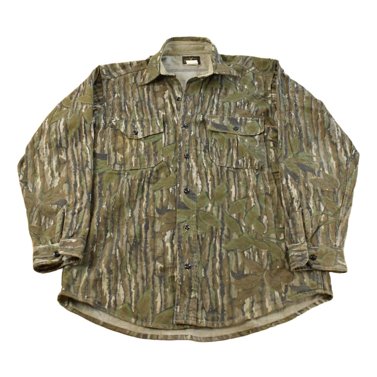 Vintage 1990s Deerskin Real Tree Camo Button Up Shirt Men's M