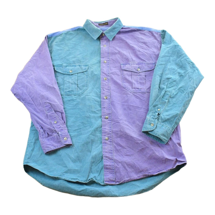 Vintage 1990s Eddie Bauer Rufton Twill Color Block Button Up Shirt Men's L