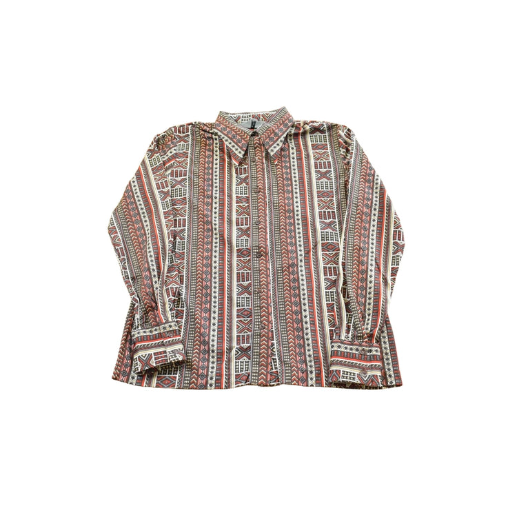 Vintage 1970s Joyce Striped Geometric Abstract Button Up Shirt Womens M