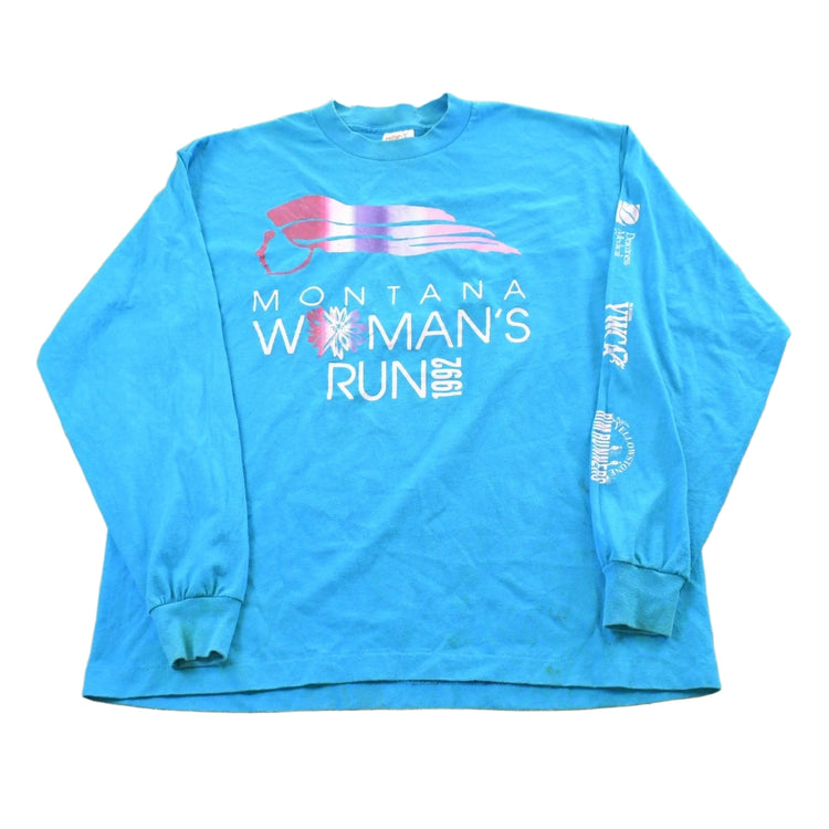 Vintage 1992 Montana Woman's Run Long Sleeve T-Shirt Men's L