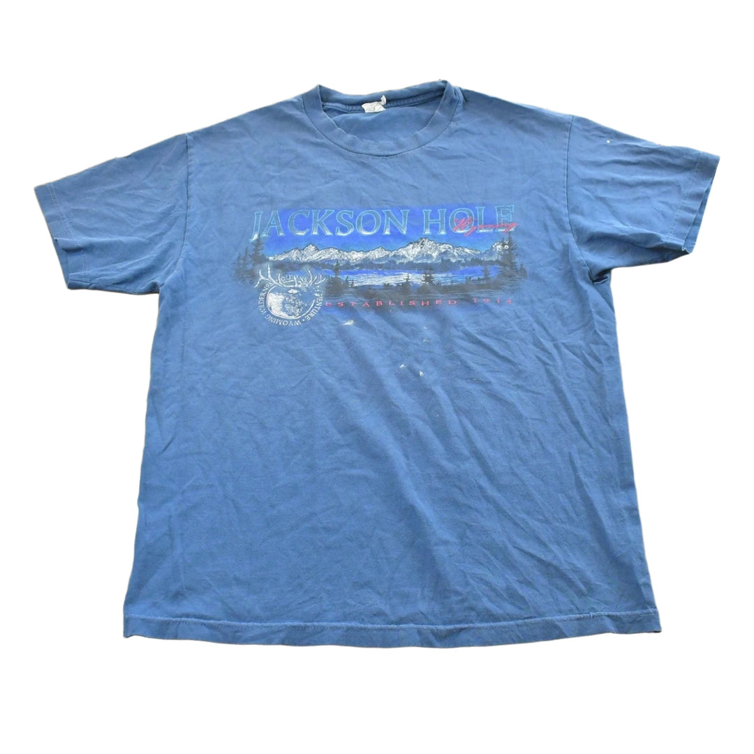 Vintage 1990s Jackson Hole Wyoming Mountains Souvenir T Shirt Mens L