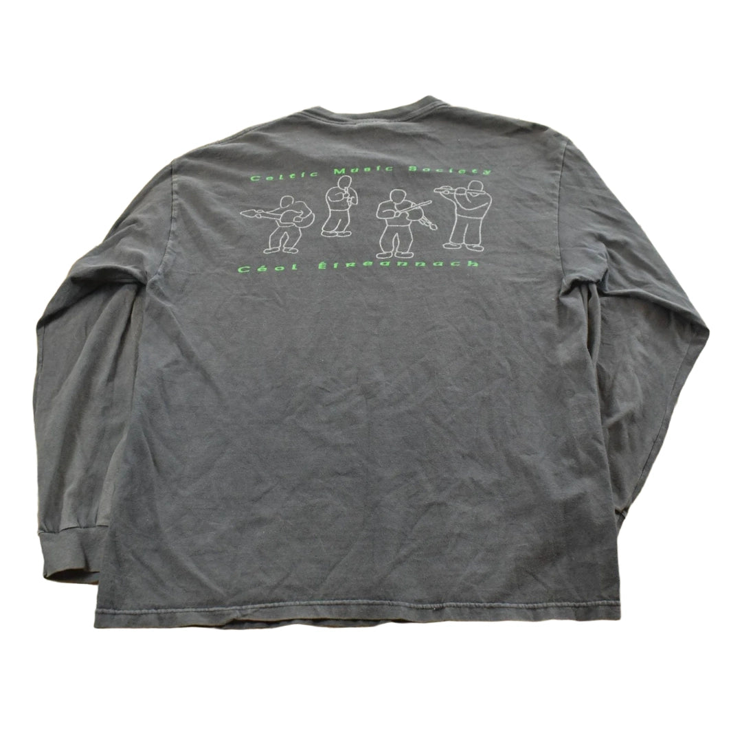 Vintage 1990s Celtic Music Society Long Sleeve Graphic T Shirt Mens L