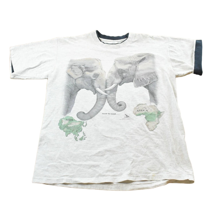 Vintage 1992 Harlequin Elephants Asia Africa Animal T-Shirt Mens L