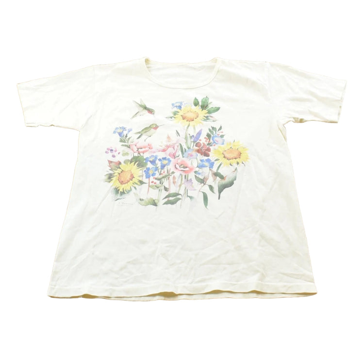 Vintage 1990s Flowers Floral Hummingbird T-Shirt Mens S