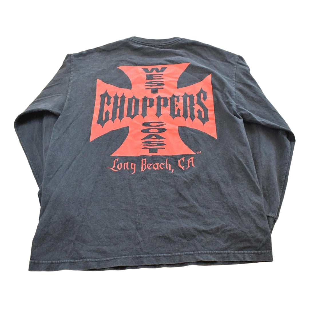 Vintage 1990s West Coast Choppers CFL Flame Skulls Long Sleeve T-Shirt Mens L