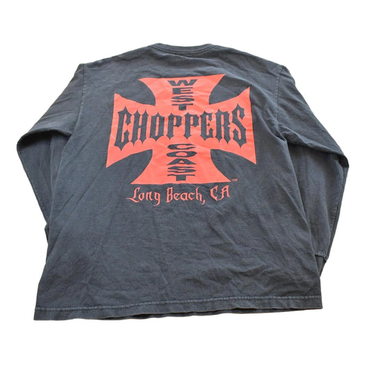 Vintage 1990s West Coast Choppers CFL Flame Skulls Long Sleeve T-Shirt Mens L