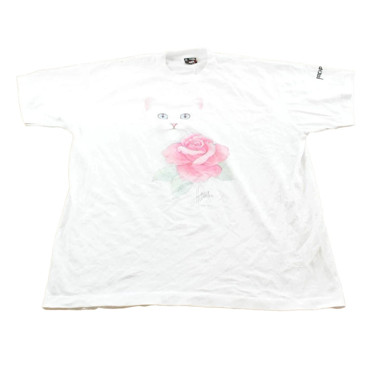 Vintage 1990s Bob Harrison Cat Rose T-Shirt Mens Men's XL