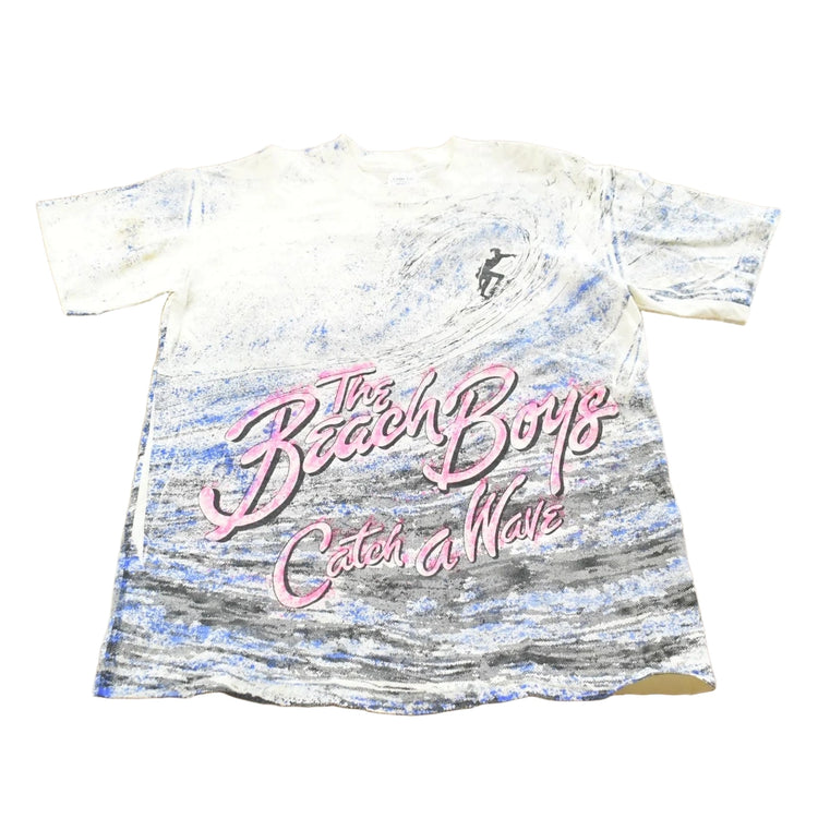 Vintage 1990 The Beach Boys Catch a Wave AOP Surfing Rock Band T-Shirt Men's M