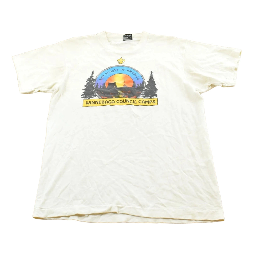 Vintage 1990s Boy Scouts Winnebago Council Camps Graphic T-Shirt Mens M
