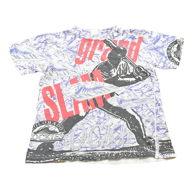 Vintage 1991 Colorado Rockies MLB Grand Slam All Over Print T-Shirt Mens S