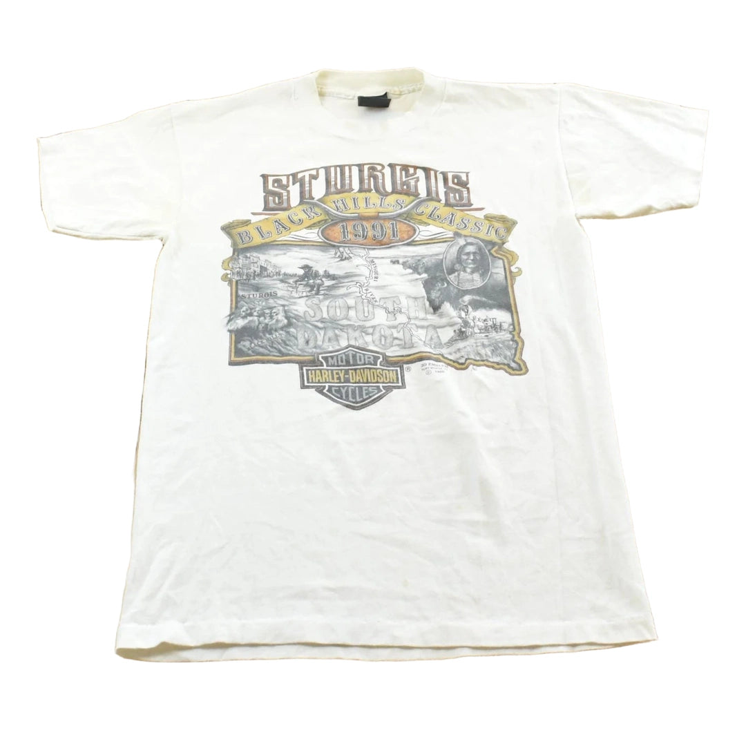 Vintage 1991 3D Emblem Sturgis Black Hills Rally Harley-Davidson Motorcycles T-Shirt Mens S