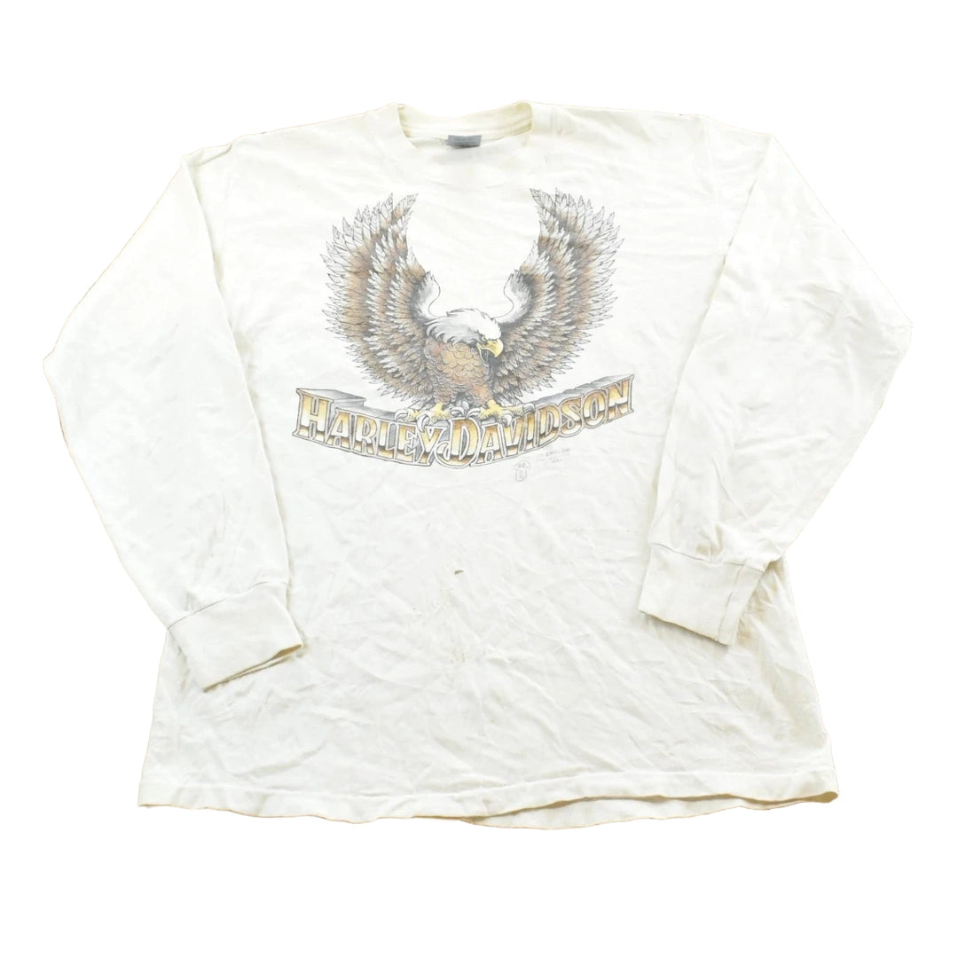 Vintage 1989 3D Emblem El Paso Texas Bald Eagle Harley-Davidson Motorcycles Long Sleeve T-Shirt Mens S