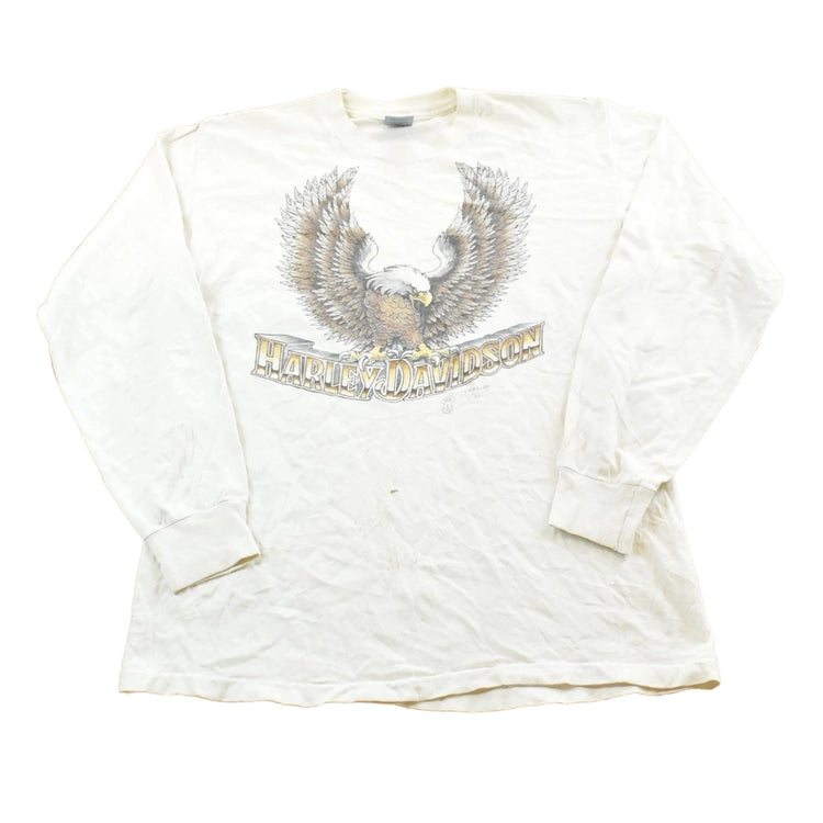 Vintage 1989 3D Emblem El Paso Texas Bald Eagle Harley-Davidson Motorcycles Long Sleeve T-Shirt Mens S