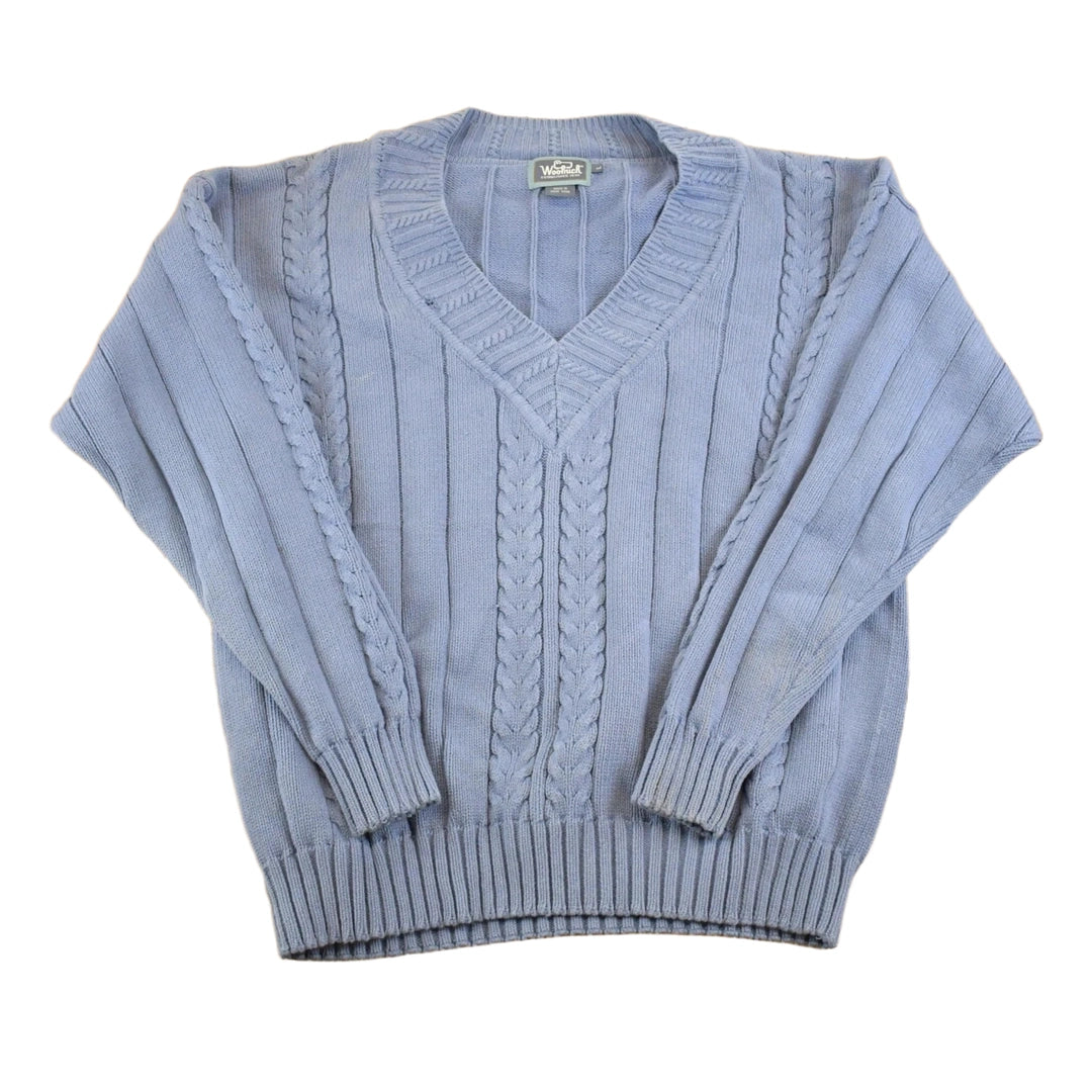 Vintage 1990s Woolrich Cable Knit Deep V Neck Sweater Men's L