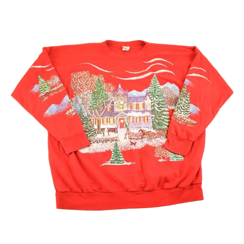 Vintage 1990s Christmas AOP Souvenir Crewneck Sweatshirt Mens L
