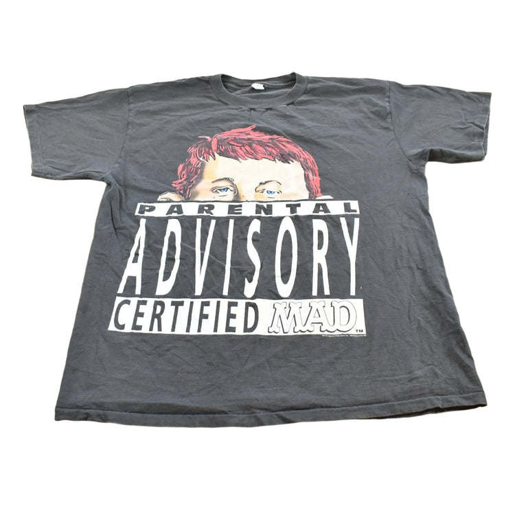 Vintage 1994 Parental Advisory Mad Magazine Alfred E Neuman Cartoon T-Shirt Mens XL
