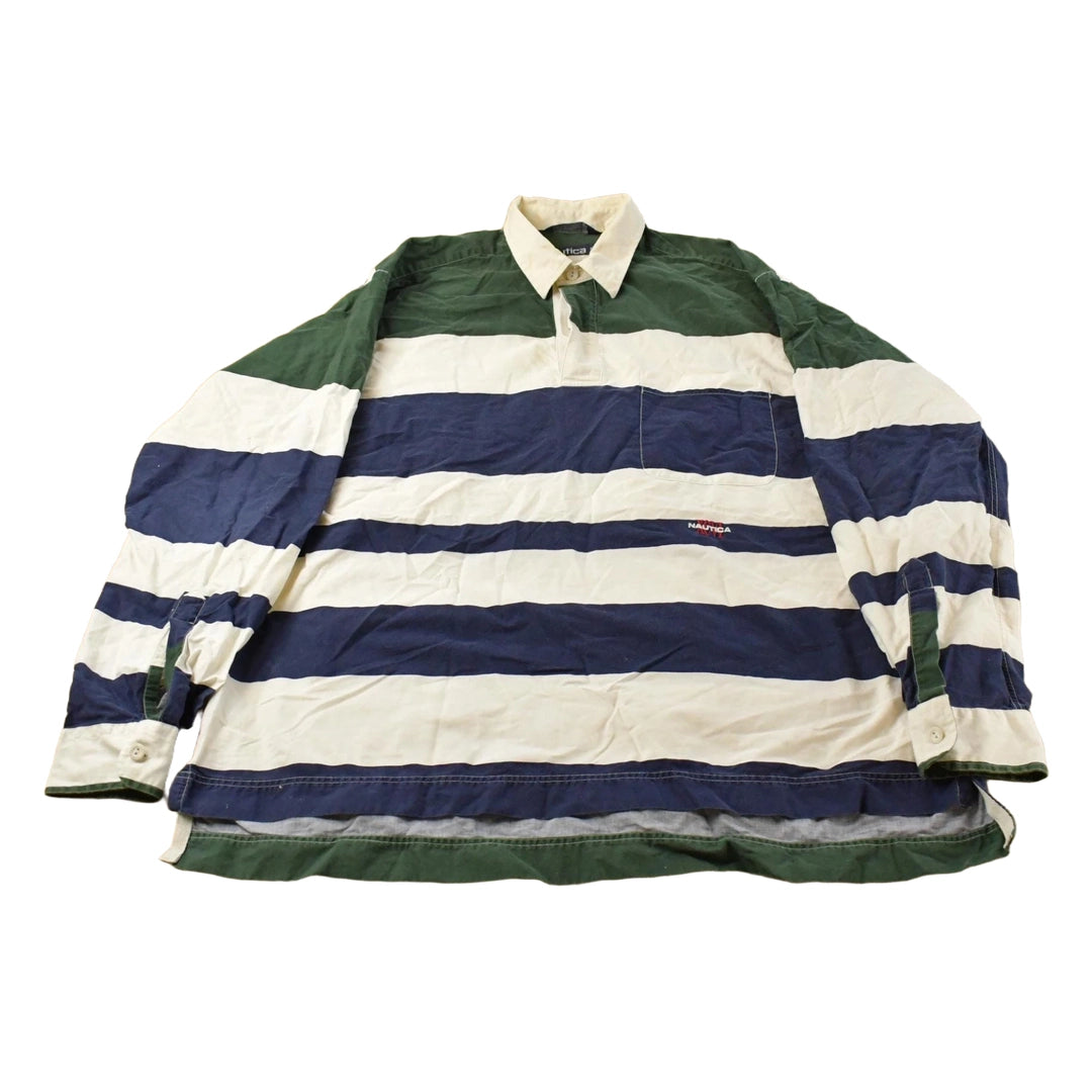 Vintage 1990s Nautica Striped Rugby Long Sleeve Polo Shirt Men's XL