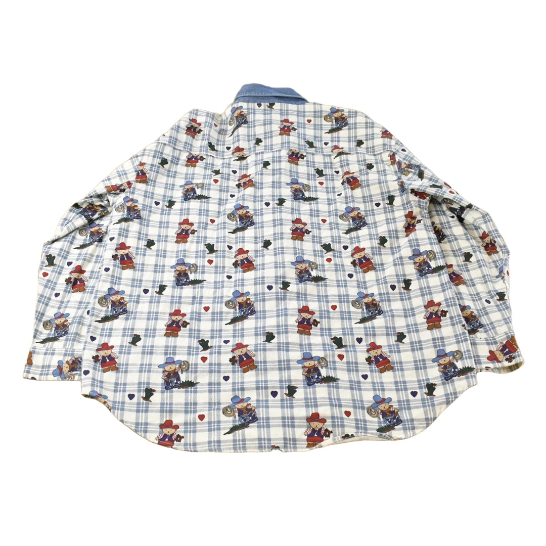 Vintage 1990s Teddy Bear Denim Collar Button Up Shirt Women's Large