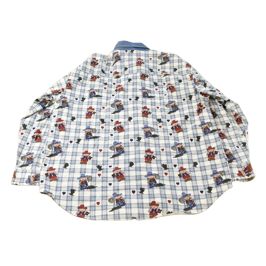 Vintage 1990s Teddy Bear Denim Collar Button Up Shirt Women's Large