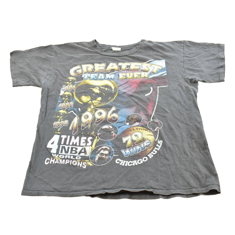 Vintage 1996 Chicago Bulls Greatest Team Ever NBA Basketball Rap Tee Style T-Shirt Mens L