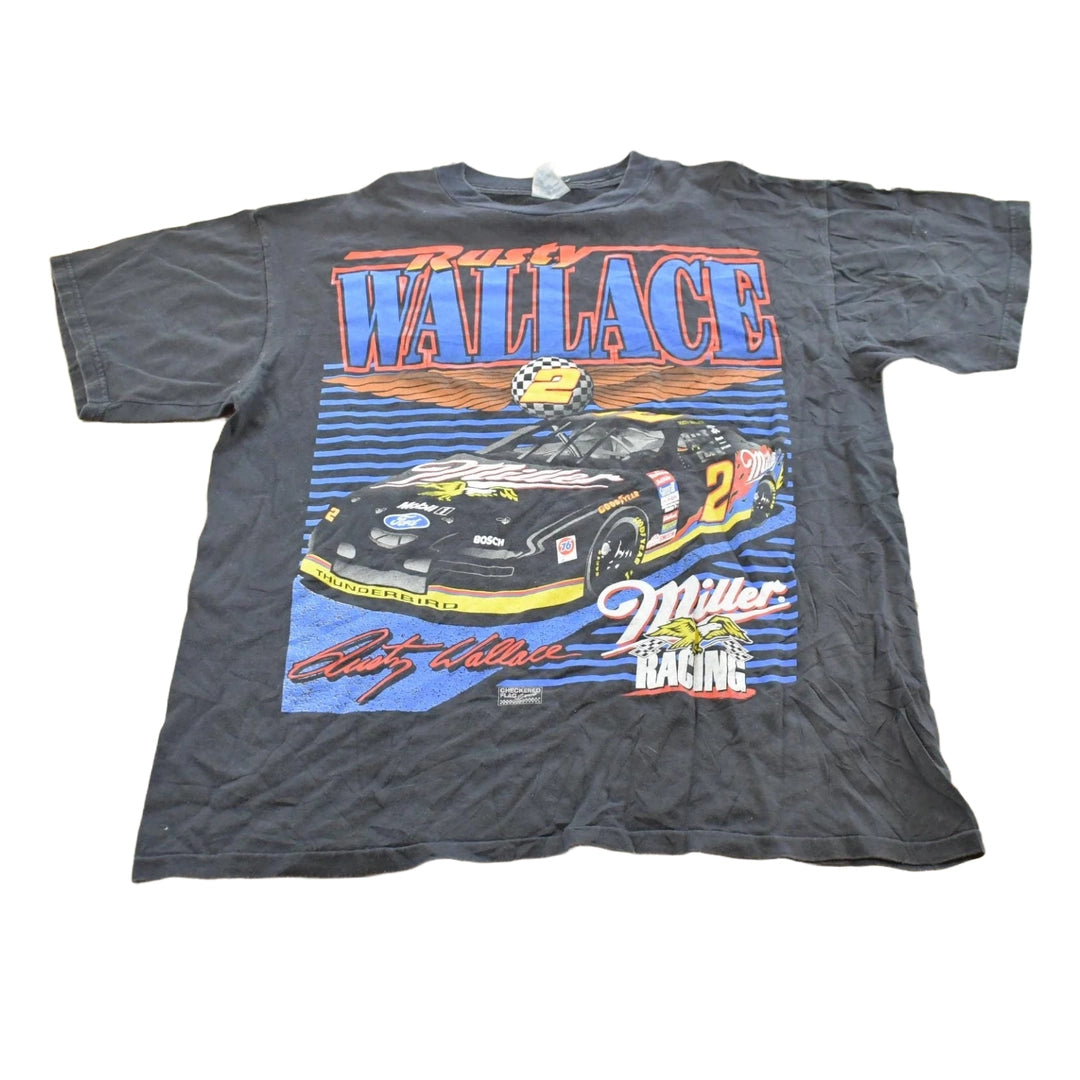 Vintage 1990s Nascar Rusty Wallace Miller Genuine Draft Racing T-Shirt Men's L