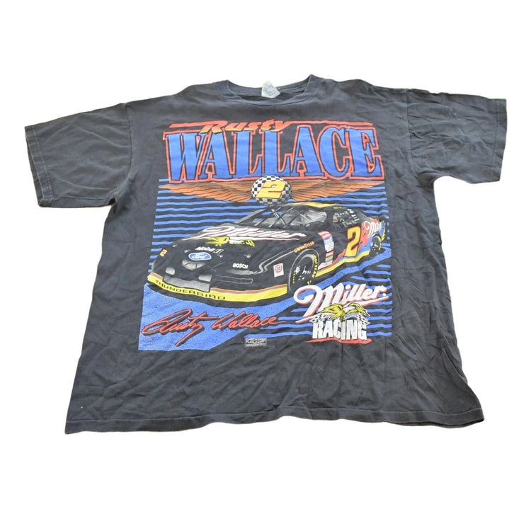 Vintage 1990s Nascar Rusty Wallace Miller Genuine Draft Racing T-Shirt Men's L