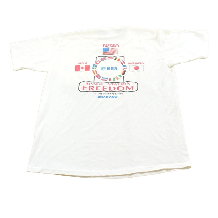Vintage 1990s Boeing Nasa Space Station Graphic T Shirt Mens L