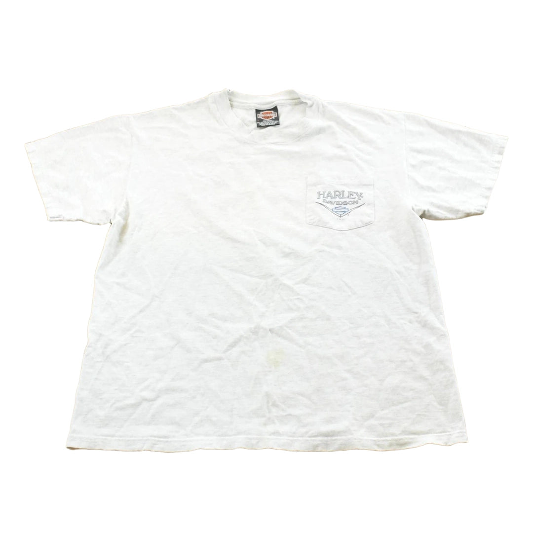 Vintage 1997 Harley Davidson White Plains New York Logo Pocket T-Shirt Men's L