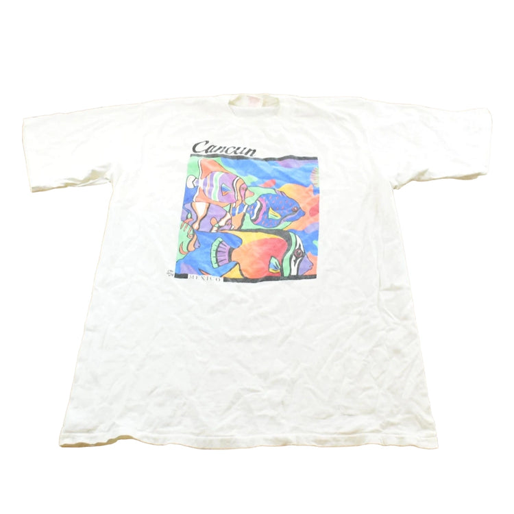 Vintage 1990s Cancun Mexico Fish Souvenir T Shirt Mens L