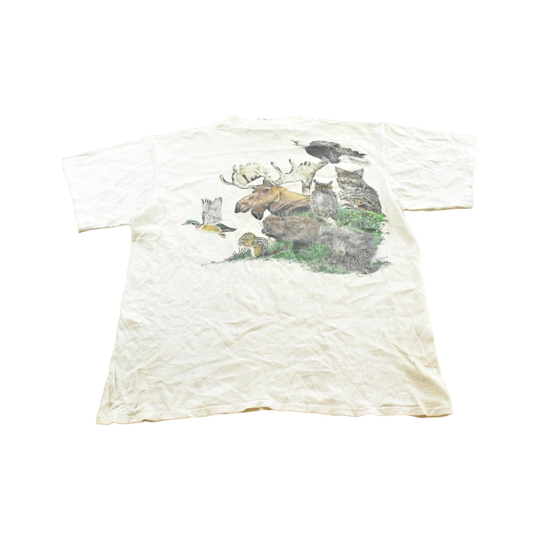 Vintage 1989 Harlequin Forest Animals Nature T-Shirt Men's XL