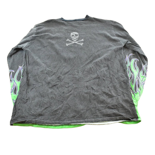 Vintage 1990s Grave Digger Flame AOP Monster Truck Graphic Long Sleeve T-Shirt Men's XL
