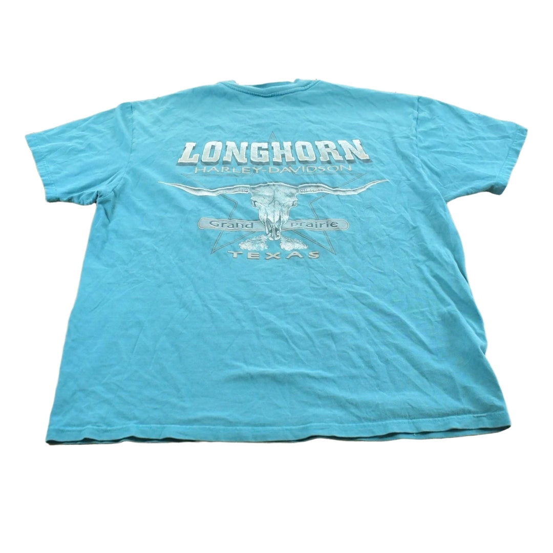 Vintage 1990s Grand Prairie Texas Harley-Davidson Long Horn Steer Skull Motorcycle T-Shirt Men's L