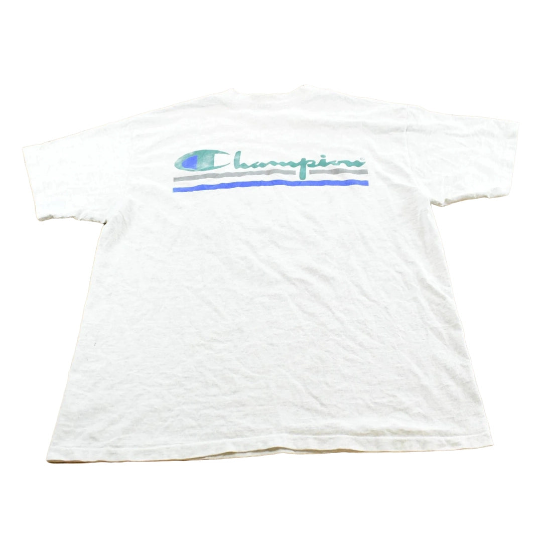 Vintage 1990s Champion Big Logo Spellout Graphic T-Shirt Men's L