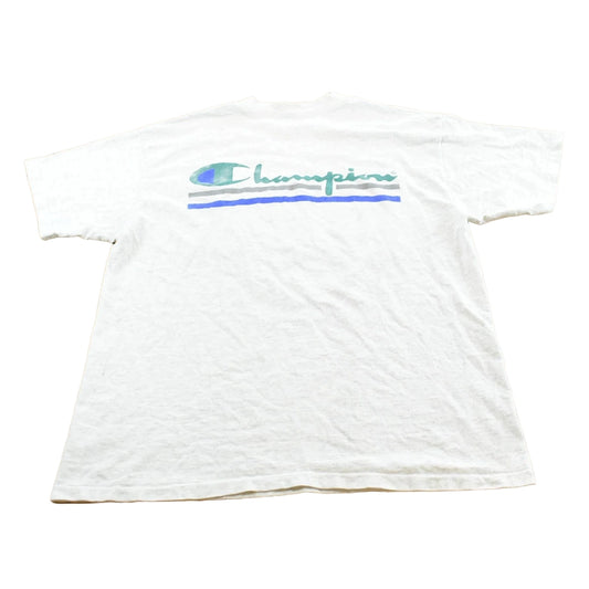 Vintage 1990s Champion Big Logo Spellout Graphic T-Shirt Men's L