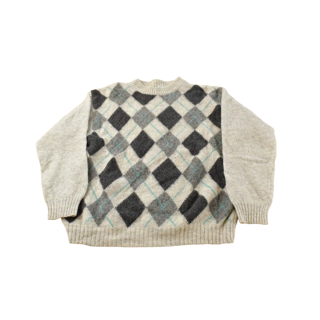 Vintage 1980s United of Benetton Argyle Wool Knit Crewneck Sweater Men's M