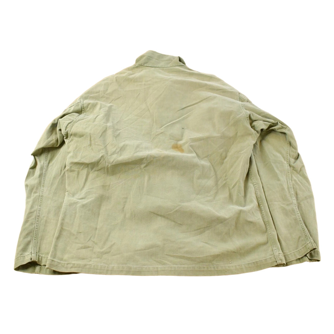 Vintage 1940s Military HBT Olive Drab Button Up Shirt Men's Medium