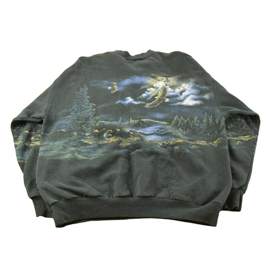 Vintage 1990s Eagle Nature All Over Print Henley Sweatshirt Men's L